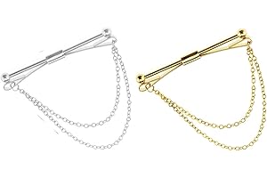 GHEART Fermacravatta a Clip per Camicia da uomo, Clip del Colletto Della Camicia, Spilla da Colletto per Camicia da Uomo, per Regalo di Nozze Affari da Uomo,D'argento, Oro, Con Catenina, 2 Pezzi