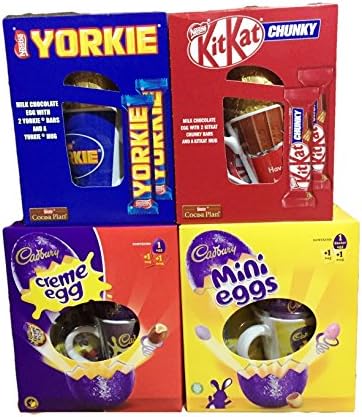 Pack Of 4 Large Easter Eggs With Mugs And Chocolate.