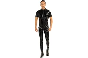 YiZYiF Herren Wetlook Overall Body Latex-look Unterwäsche Unterhemd Männer Ganzanzug Kunstleder Hosenanzug