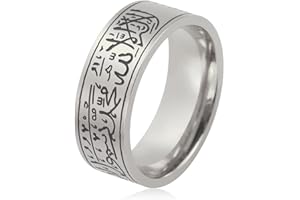 UNIFT Anillo Para Hombres Mujeres 8MM Islam Musulmán Allah Acero Inoxidable Anillo Ancho Oración Islámica Musulmana Anillo Religioso Joyería