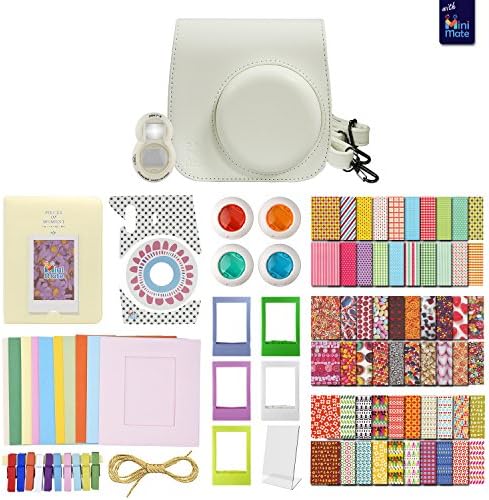Fujifilm Instax Mini 8 Accessory Bundle - 15 in 1 Kit with Close Up and Color Filters, Photo Album, Colorful Picture Frames, White Camera Case and Removable Strap (White)
