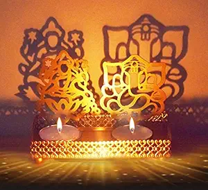 Lakshmi Ganesha (Shubh Labh) Shadow Diya. Deepawali Traditional Decorative Diya in Laxmi Ganesh Statue for Home/Office Religious Tea Light Candle Holder Stand. Diwali Decoration Gift (Design 1)
