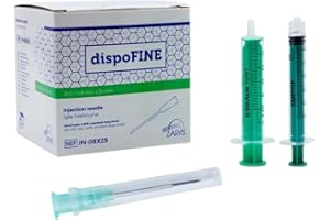 WELLNESS & CARE 100uds desechables de diferentes tamaños y 2 tubos de relleno de 3 - 5ml. Embalaje individual y estirilizado. Adecuadas para rellenar líquidos, ganado e industria. (21G (0,8mm x 25mm))