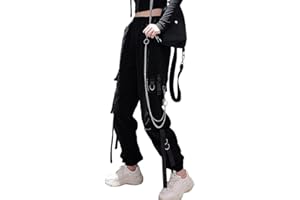 ORANDESIGNE Femme Pantalon Casual Cargo Pantalon Gothique Pantalon Punk Pantalon Danse Bas de Survêtement Hip Hop Noir Pantalon de Sport Multi-Poches Streetwear