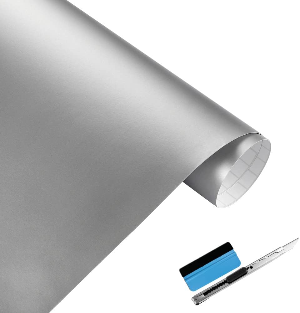 NewL Película autoadhesiva de Vinilo Plata Mate para liberación de Aire, clasificación al Aire Libre para Uso automotriz, Contiene Herramientas de instalación (30 cm x 150 cm)