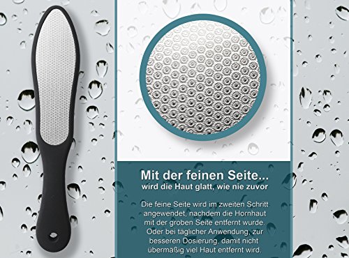 Laser Fußfeile zur Entfernung von Hornhaut für Pediküre & Fußpflege. Grobe & feine Raspel aus rostfreiem Metall. Handlicher Griff aus rutschfestem Kunststoff | Hornhauthobel – Hornhautentferner - 4