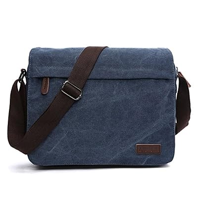 LOSMILE Hommes Sacs d'épaule, Sacs bandoulière en toile, Sacs pour ordinateur portable, Besaces ,Sac d’Ecole, Travail ou vie scolaire . (L-bleu)