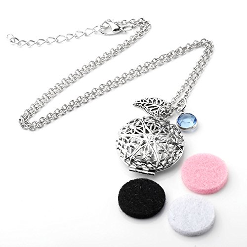 JOVIVI Vintage Aromatherapie Ätherische Öle Diffusor Halskette Hollow Blatt Blau Strass Floating Medaillon Locket Anhänger - 2