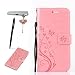 Produktbild Samsung Galaxy On7 ( 2016 ) Hülle, Samsung Galaxy J7 Prime Schutzhülle, Alfort 3 in 1 Lederhülle Fashion Design Premium PU Leder Hohe Qualität Tasche Case Cover Kasten Abdeckung Wallet für Samsung Galaxy On7 ( 2016 ) G610 / J7 Prime 5.5" Smartphone Funktion Standfunktion Unterstützte Telefone und Magnetverschluss mit Schmetterling ( Rosa ) + Alfort Schwarz Stylus Pen + Netter Staub Stecker