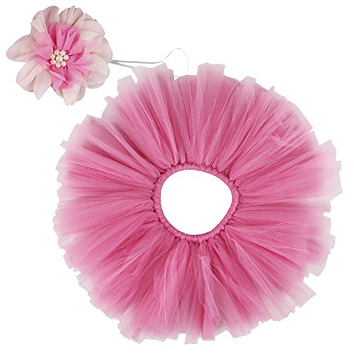 Freefisher Newborn Baby Girl Prop Outfits for Photography ( Tutu Skirt + Flower Headband ), pink
