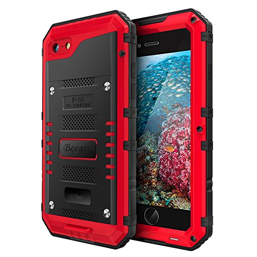 Beeasy Funda Impermeable para iPhone 7/8,Antigolpes Carcasa Rígida Resistente al Agua Gran Protección contra Golpes Robusta Dura Sólida Blindada con Protector 360 Grados A Prueba de Choque,Rojo