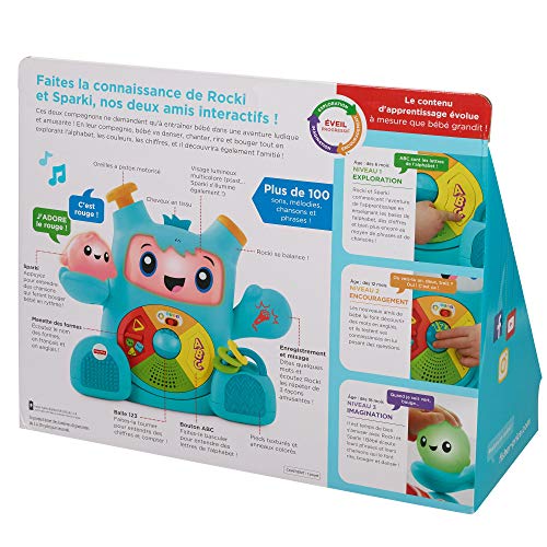 Fisher-Price Mon Ami Rocki robot interactif jouet sons et lumières pour apprendre à bébé les lettres et les formes, 6 mois et plus, version française, FXD01 – Image 9