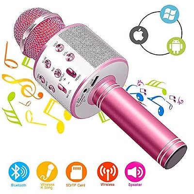 Phiraggit Microphone Karaoke Sans Fil Bluetooth Karaoké, Micro Sans Fil Bluetooth Mini Karaoké Portable Avec Haut-Parleur Pour Les Adultes d'Enfants Partie Ktv à La Maison Pour Android/Iphone/Ipad/Pc (Rose)