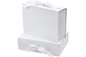 MOSTFUN 2 Pieza Cajas Regalo con Lazo, 26 x 19 x 8 cm Cajas de Regalo Magnéticas con Tapas, Caja de Regalo con Cinta, Caja de Envoltura de Regalo, para Bodas, Cumpleaños, Navidad, Aniversario (Blanco)