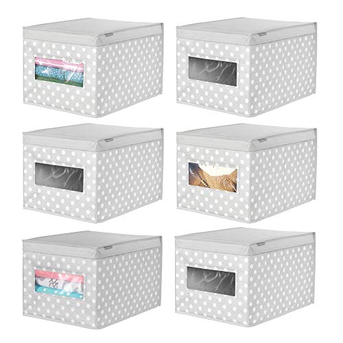 mDesign boîte de Rangement empilable (Lot de 6) - Grande Caisse de Rangement avec hublot pour la Chambre d'enfant - Panier de Rangement vêtements avec Couvercle - Gris et Blanc