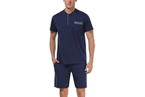 Irdcomps Pyjama Homme Été Coton Court Ensembles de Pyjamas Ete Vêtements De Nuit à Manche Courte Short Vêtements de détente Deux Pièces Confortable Doux