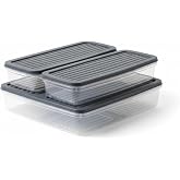 Deconox 3&rsquo;l&uuml; Slim Buzdolabı ve Derin Dondurucu Saklama Kabı Seti, 1 B&uuml;y&uuml;k (28cm) ve 2 K&uuml;&ccedil;&uuml;k (27cm) İnce Uzun Erzak Kutusu, Gr