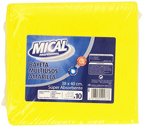 Mical Profesional - Bayeta multiusos amarilla - Súper absorbente, 38 x 40 cm - 10 unidades
