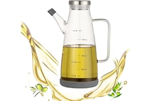 CaiYuanGJ Botella de Aceite, Dispensador Aceite, Aceiteras Antigoteo Cristal, Dispensador de Vinagre y Aceite, para Cocina, Vinagrera, Aceiteras, con Base de Silicona, Escala de Medidas, 750ml