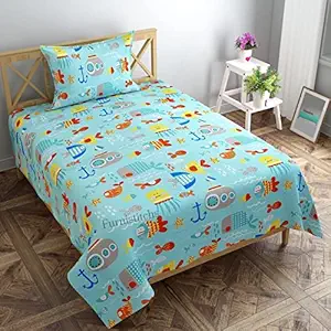 Furnistitchs Soft Microfiber Kids Cartoon Print Bedsheet with Pillow Cover (Single 60