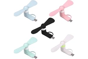 CERIOLL Mini-Handy-Lüfter, 5 PCS Tragbarer USB-Ventilator, Kühler Rotierender Ventilator, Leise, 2-in-1 für Android / Type-C-Telefone