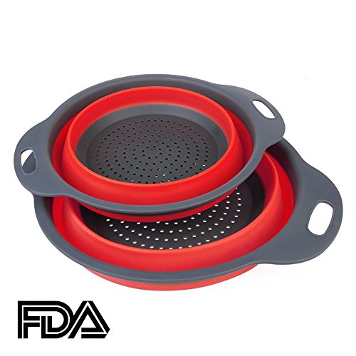 Faltbarer Seiher HanSemay Zusammenlegbares Silikon-Sieb Safe und Durable.Includes 2 Größe große 11,5 und 9,5 Zoll. (Red) - 2