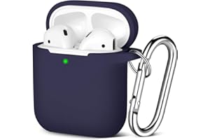 Etui Maledan kompatybilne z Apple Airpods 2 i 1, silikonowy pokrowiec ochronny, widoczny wskaźnik LED, obsługuje bezprzewodowe ładowanie karabińczykiem, granatowe