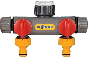 HOZELOCK - Multi-Tap Connector 2-Way : Ideal for Creating 2 Circuits on a Single Tap, With Independent Flow Valve for Each Outlet [2252 0000]
