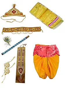 Pakhi Little Krishna Dhoti Dupatta Set - Yellow Set with Fan (9 - 12 Months)