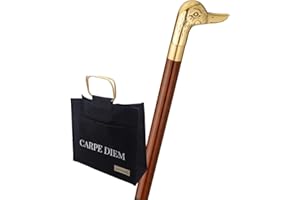 STOCKSHOP Trinkstock mit Jutetasche, Reisestock Duck, Tierkopf Vogel, Ente, Messing, Stock Hartholz braun, Wanderstock, teilbar, Geheimfach, Damen, Herren