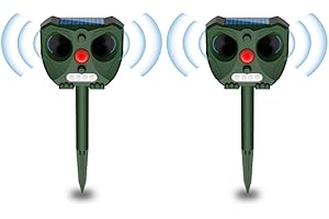 funfunfly 2X Repelente Ultrasónico de Gatos de Plagas Solar Impermeable,Ultrasónico Ahuyentador con Sensor de Movimiento PIR de Alta Sensibilidad,para Gatos,Perros,Ardillas,Zorros