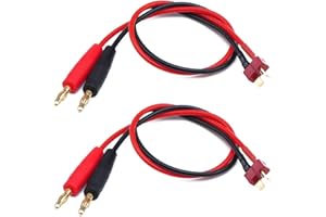 Boladge 2 Stücke Deans T-Stecker Männlich zu 4mm 4.0mm Bananenstecker Bullet Rundstecker Batterieladekabel Adapter 14AWG 11.8inch Kabel