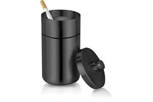 cgaplus Car Ashtray with Lid, Smell Proof, Stainless Steel, Portable Ashtray for Car Cup Holder, Removable, Windproof, Extinguished Cigarette Bucket, Automotive Ashtray for