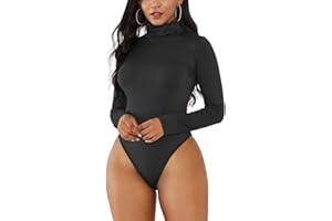 Sunnykud Bodysuit Stehkragen Langarm Damenbody Overall mit Rollkragen Pullover Freizeit Eleganter Jumpsuit Elastisch Stilvoller Unterzieh-Body Tops