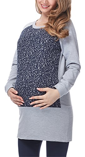 Be Mammy Damen Umstands Tunika mit Stillfunktion BE20-146 (Melange/Marine, XL)