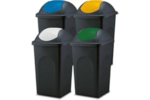 HOMECENTRE Home Centre Set of Four 60L Swing Lid Top Waste Bins Kitchen Recycling General Trash Paper Recycled Rubbish Containers Premium Quality Safe Dustbin Made in Italy