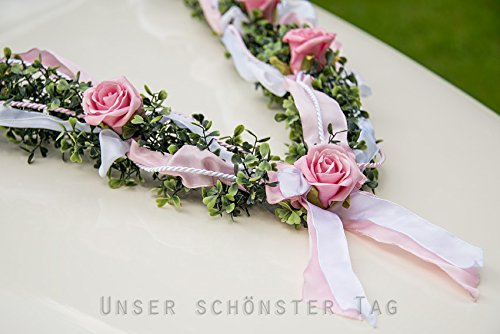 Autoschmuck Autogesteck Hochzeit Brautauto Autogirlande rosa weiß AU0004 - 2