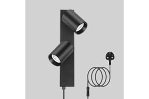 TaFiCo 2 Way Black Plug in Wall Lights GU10 - Retro Wall Lamp with Plug 350° Adjustable - 7W Indoor Plug in Wall Light for Bedroom Living Room Kitchen Desk Picture - Bulb Not Included