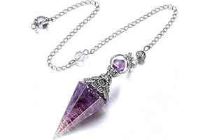 HUNDREDWEAT Amethyst Pendel, Sechseckiges Kristallpendel,Harz Amethyst Pendulum Edelstein Pendel Kristall,Kristall Edelsteine Kegel Anhänger,für Hexerei Zeremonie, Wahrsagen, Reiki Heilung und Esoterik Geschenke