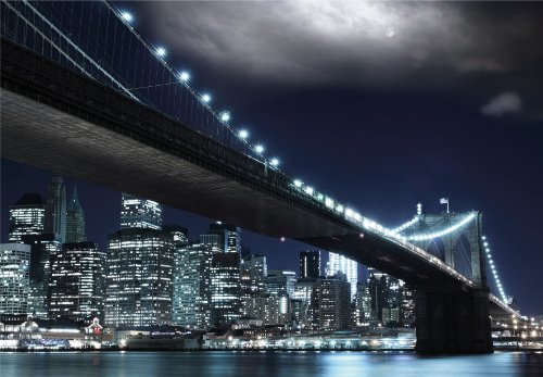 Regulär Preis 69,95 EUR! AKTION! BEGRENZTE STÜCKZAHLEN! 87004 Fototapete SELBSTKLEBEND Breite 272cm Höhe 198cm 8 Teile Brooklyn Bridge at Night wieder ablösbar Tapete Poster Wandposter Bildtapete photo mural wallmural Fotowand Leinwand Landschaft Wald Strand New York Skyline Stadt Städte Stein Weltkarte 3D Effekt Auto Blumen Berge Baum Disney Fenster Grün Blau gelb schwarz Holz Meer Natur Wasserfall Runa Universum Urwald Vintage XXL Art ablösen Ziegel Kinderzimmer Schlafzimmer Wohnzimmer Küche