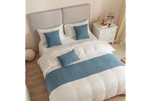 Morbuy Bed Runners and Matching Cushion Cover, Reversible Jacquard Bed Runners Scarves Home Decoration Hotel Bedding Bed Towel Bedroom Bedspread Protection (30x50cm(Pillowcase),grey blue)