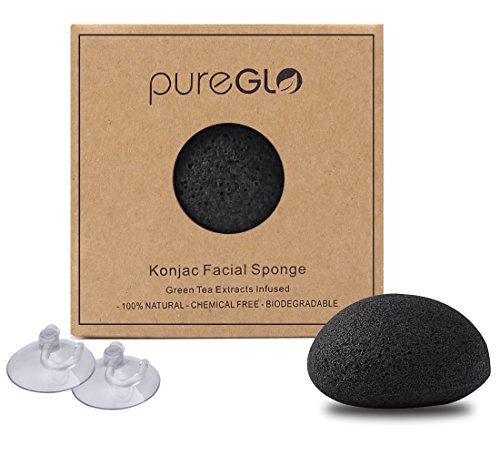 pureGLO Purest Konjac Facial Sponge (Charcoal)- 100% Natural and Chemical Free - Gentle Deep Cleansing and Exfoliation - Great for Sensitive, Oily, Combination and Acne Pores Skin