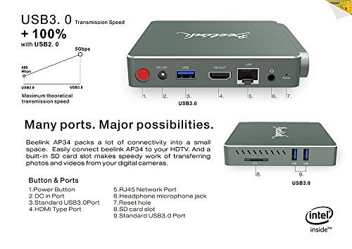 Mini PC SSD-Beelink AP34 Desktop PC Win 10/4K mit Intel Apollo Lake N3450 CPU 2,2 GHz, 2M Cache, unterstützt DIY SSD 64GB/128GB/320GB , DDR3 4GB/57,5 GB, 1000Mbps LAN, 3 * USB 3.0 ,HDMI, SD, 2.4G/5.8G WiFi, Bluetooth 4.0 - 6