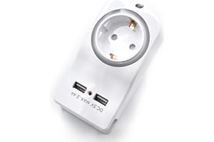 PRO WELLY Doppelstecker für Steckdose mit USB,Mehrfachsteckdose mit 1 Schuko 16A und 2 USB Netzstecker, Steckdosenadapter für Laptop/Smartphone, Multiplug für Heim und Büro,LED-Anzeige,Tag&Nacht Sensor,Weiß