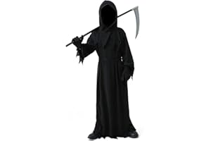 YIMOJOY Sensenmann Kostüm Kinder mit Sense,Schwarz Halloween Kostüm Sensenmann Jungen Reaper Kostüm für Halloween Party Karnevals Cosplay