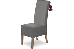 SH SCHEFFLER-HOME LIVE HOMESTYLE SCHEFFLER-Home Fundas Sillas de Comedor Elásticas Lena – Set de 4 Elegantes Fundas Sillas Ajustables – Fundas para Sillas con Banda Elástica, Gris