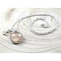 Halskette - Gliederkette 75cm - silber - Cabochon 25mm Anhänger - mit Anker Anhänger -