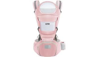 ZENTAURUS - MOCHILA PORTABEBES - CON CINTURON ERGONOMICA - PARA PORTA BEBE RECIEN NACIDO HASTA 20KG - MOCHILA PORTEO TRANSPIRABLE Y ACOLCHADA (ROSA)