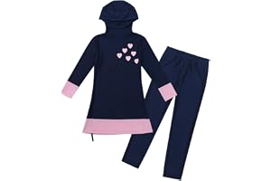 Agoky Burkini barn baddräkt muslimsk islamisk heltäckande badmode topp + byxor vattensport UV-skydd kostym