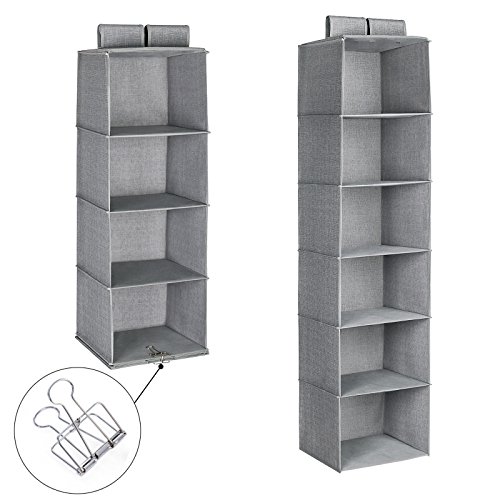 Songmics Hänge-Aufbewahrung mit 2 Klettband 30 x 130 x 30 cm Hängeregal Organizer für Kleiderschrank 6 Regalfächer + 2 Klammern grau RCH06G - 4